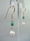 Graduated Emeralds with Ivory Freshwater Pearls and 18ct Gold Vermeil Earrings